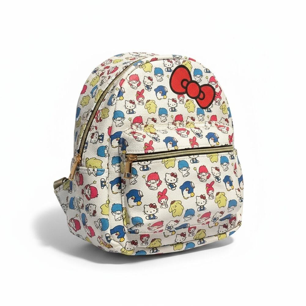 Sanrio Hello Kitty & Friends Allover Print Mini Backpack White Faux Leather New